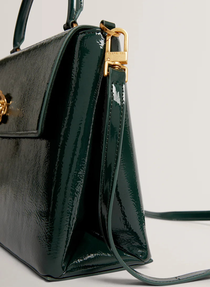 Ted Baker Rosenau Raose Detail Crinkle Top Handle Satchel Bag | Dark Green