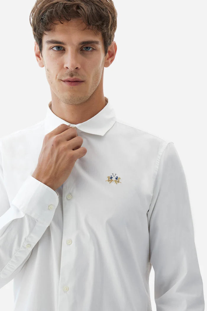 La Martina Slim Fit Cotton Shirt with Semi-Cutaway Collar | White