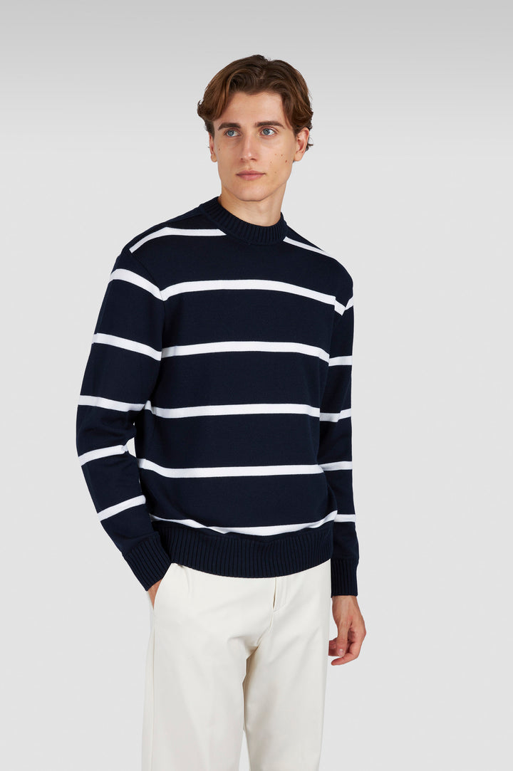 Paul & Shark Soft Cool Touch Wool Crewneck | Navy/White