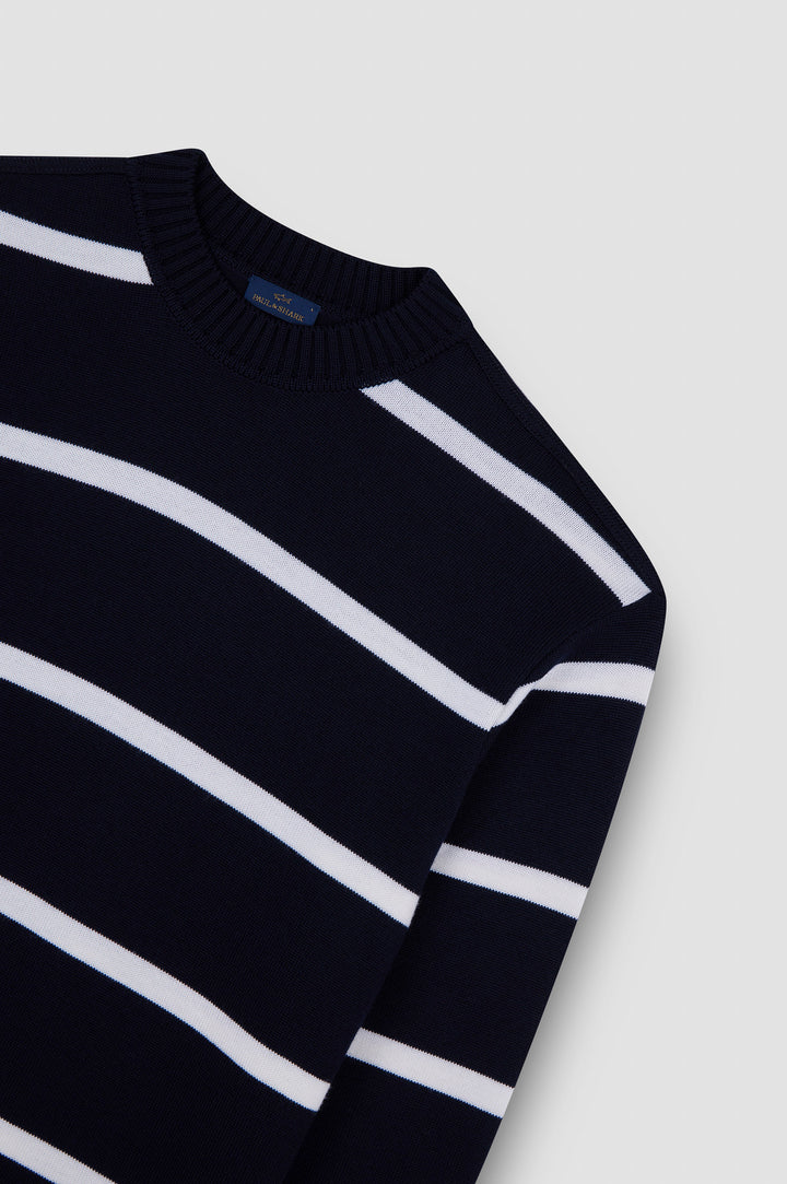 Paul & Shark Soft Cool Touch Wool Crewneck | Navy/White