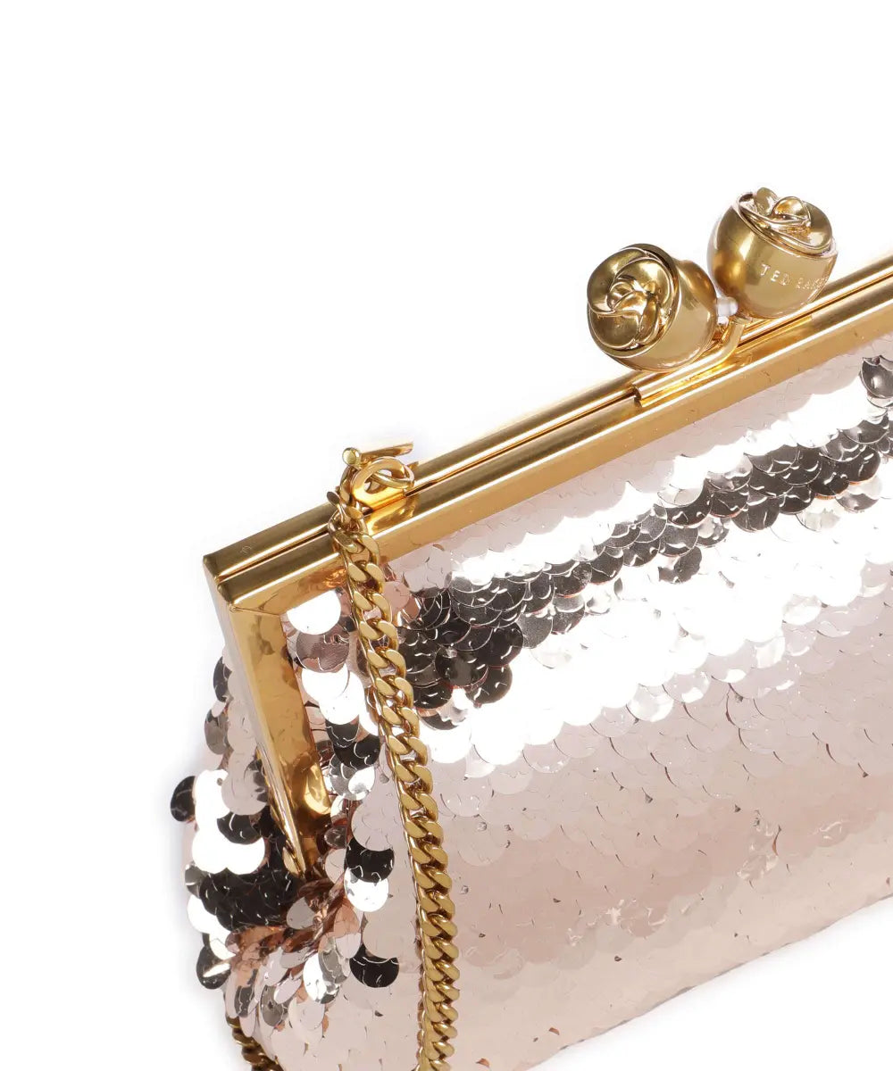 Ted Baker Sequinz Rose Detail Sequin Clutch Bag | Rose Gold