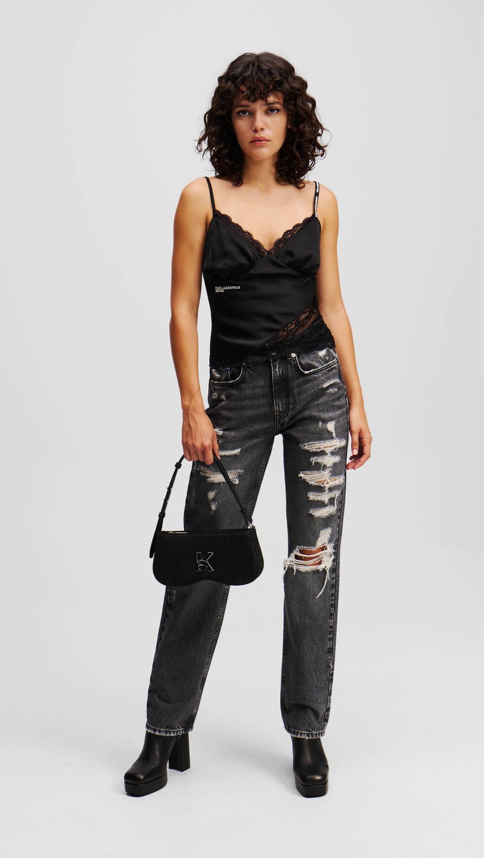 Karl Lagerfeld Staight Distressed High Rise Jeans | Black