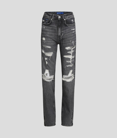 Karl Lagerfeld Staight Distressed High Rise Jeans | Black