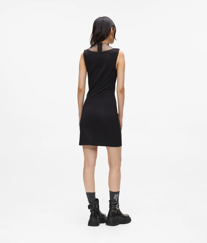 Karl Lagerfeld V-Neck Rhinestone Mesh Dress | Black