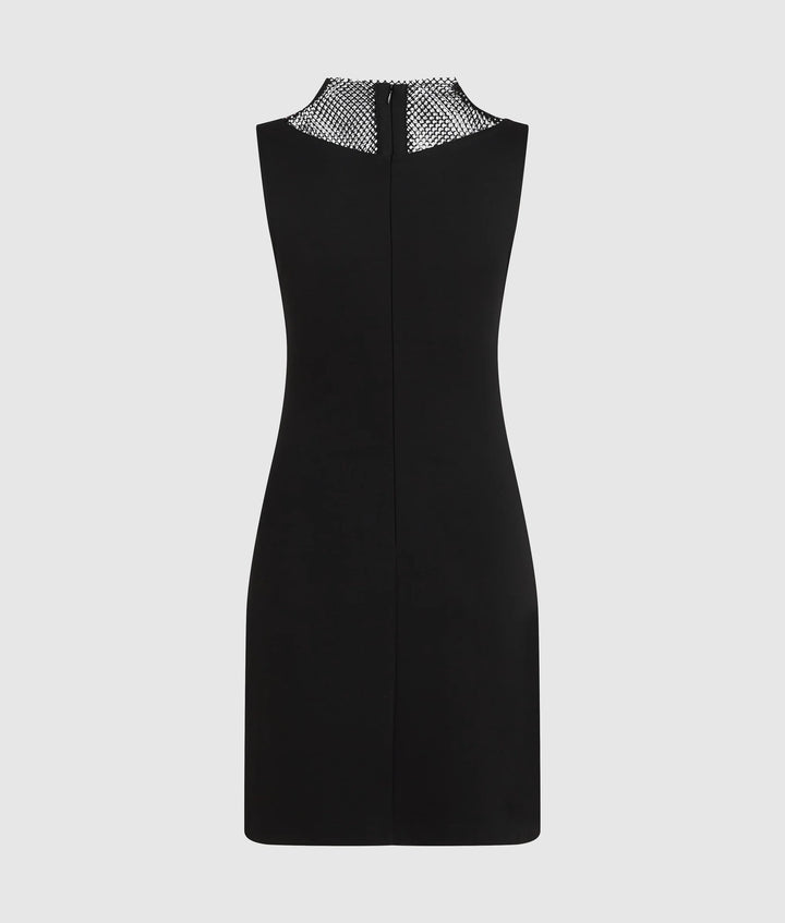 Karl Lagerfeld V-Neck Rhinestone Mesh Dress | Black