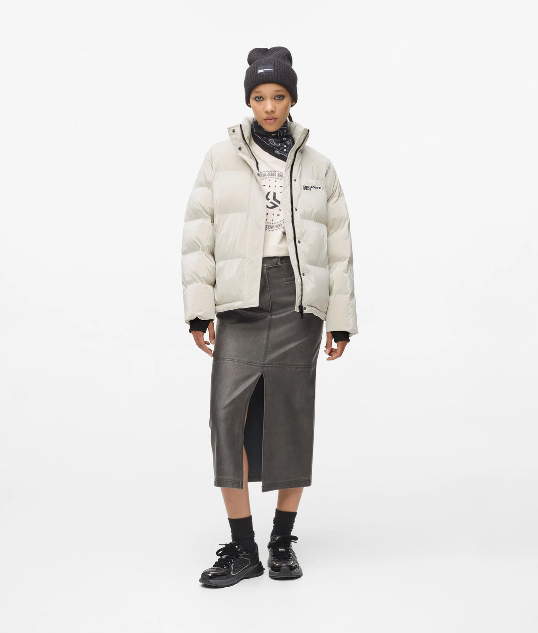 Karl Lagerfeld Women's Shiny Puffer Jacket | Off White
