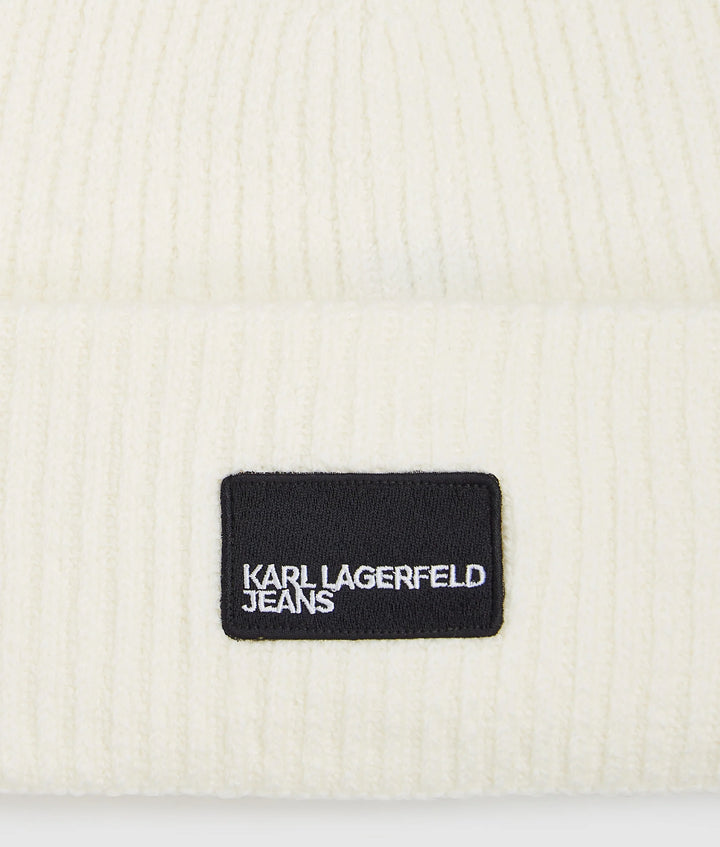 Karl Lagerfeld Unisex Logo Patch Long Beanie | Off White