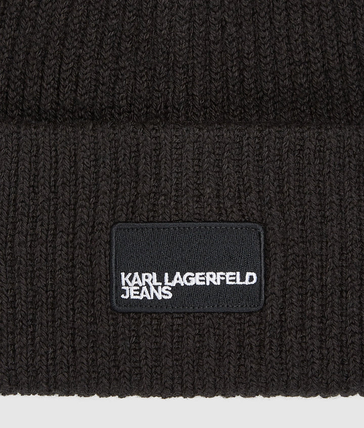 Karl Lagerfeld Unisex Logo Patch Long Beanie | Black