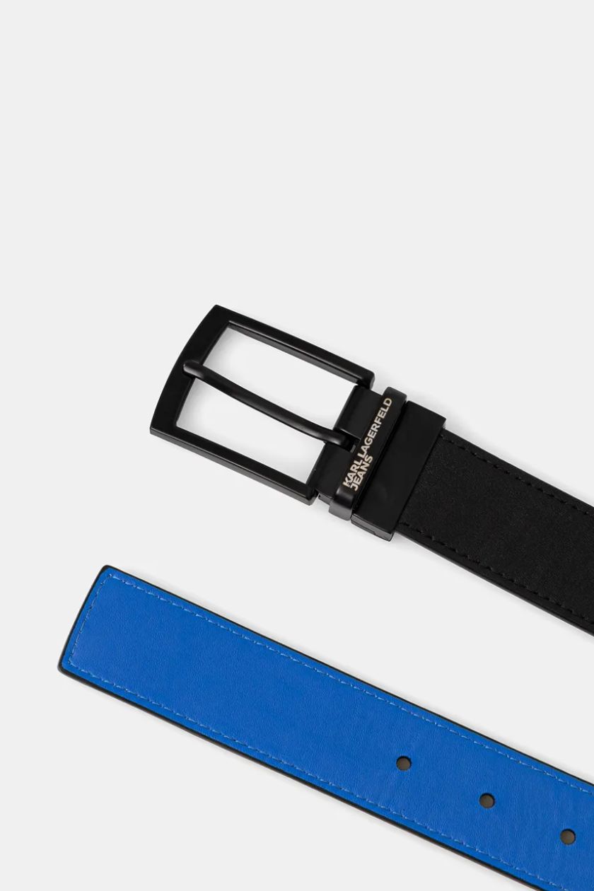 Karl Lagerfeld Reversible Leather Belt | Black/Blue