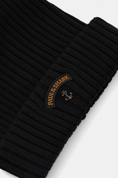 Paul & Shark Iconic Badge Wool Beanie | Black