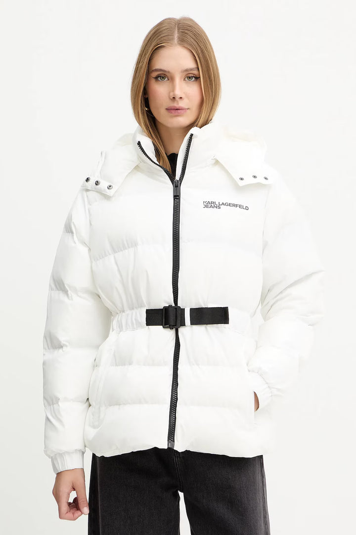 Karl Lagerfeld Women's Belted Puffer Jacket | White