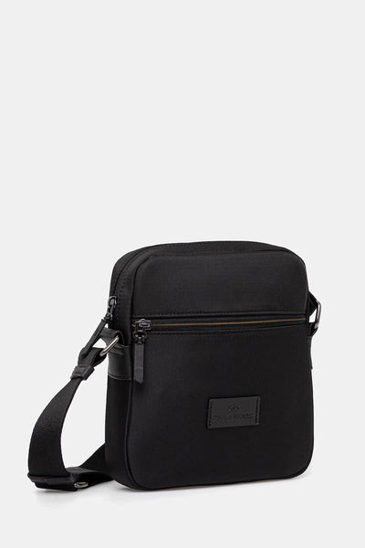 Paul & Shark Leather-Trimmed Water Repellent Messenger Bag | Black