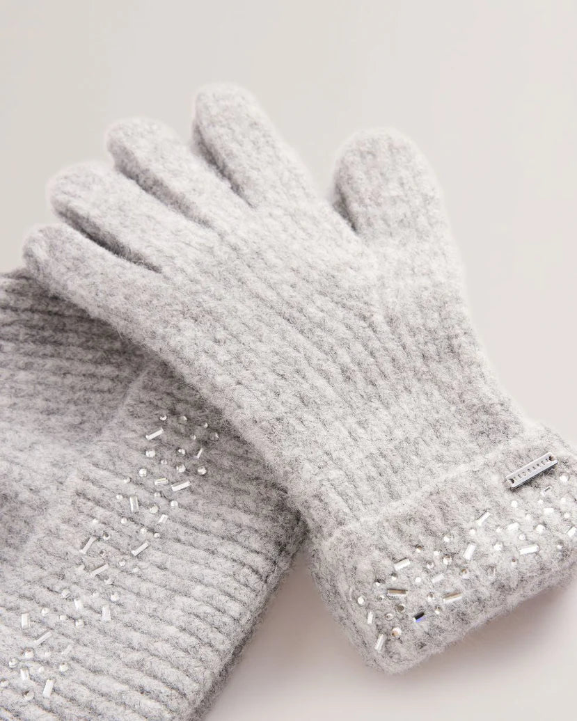 Ted Baker Keriis Rhinestone Knitted Hat And Glove | Grey