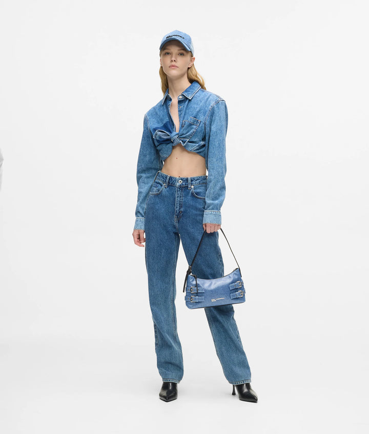 Karl Lagerfeld Denim Buckle Shoulder Bag | Blue Denim