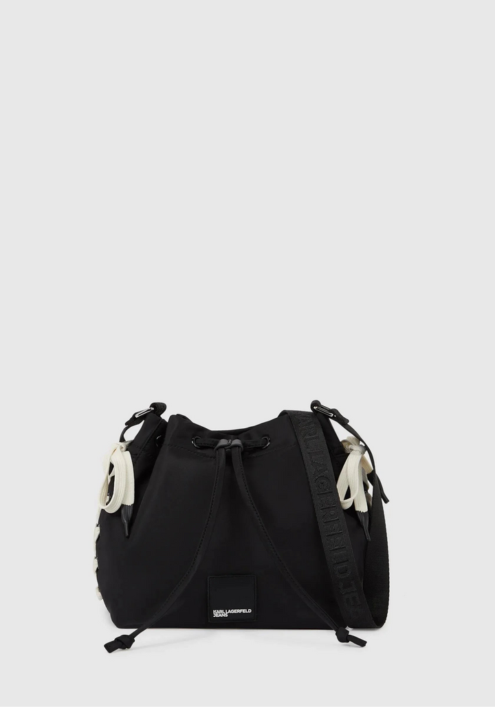Karl Lagerfeld Nylon Lace up Bucket Bag | Black