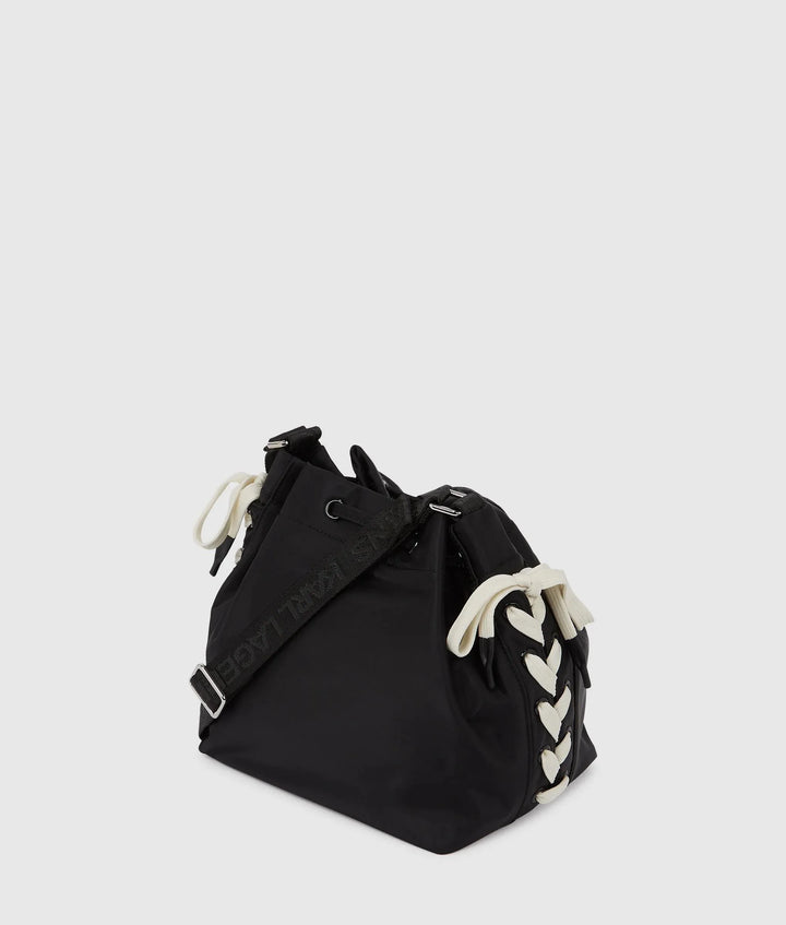 Karl Lagerfeld Nylon Lace up Bucket Bag | Black