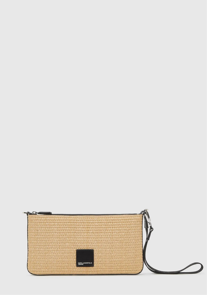 Karl Lagerfeld Woven Convertible Raffia Pouch | Natural