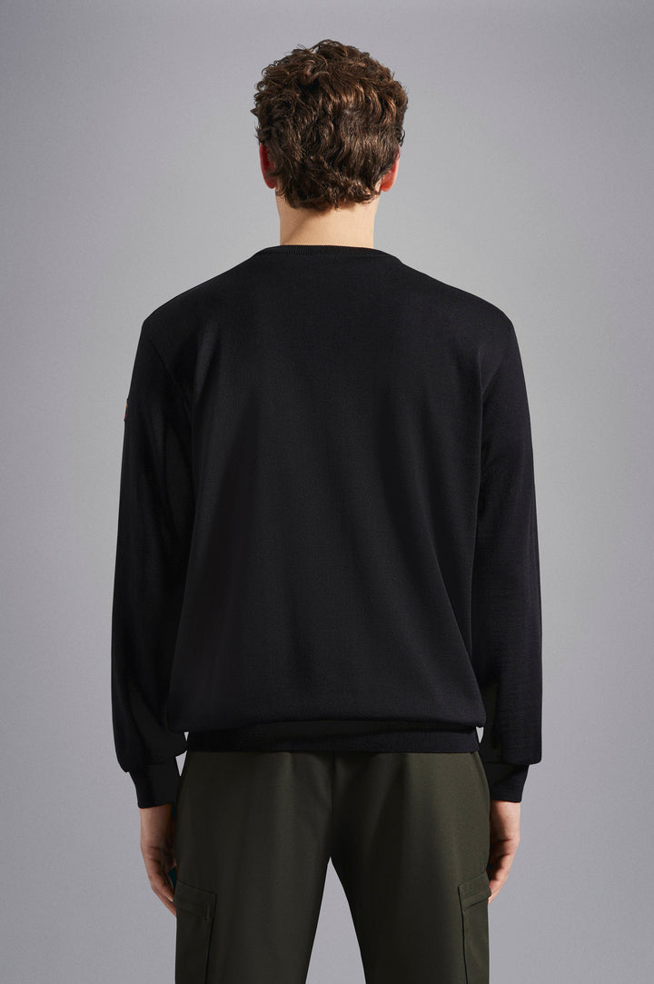 Paul & Shark Merino Wool Crewneck Pullover with Iconic Badge | Black