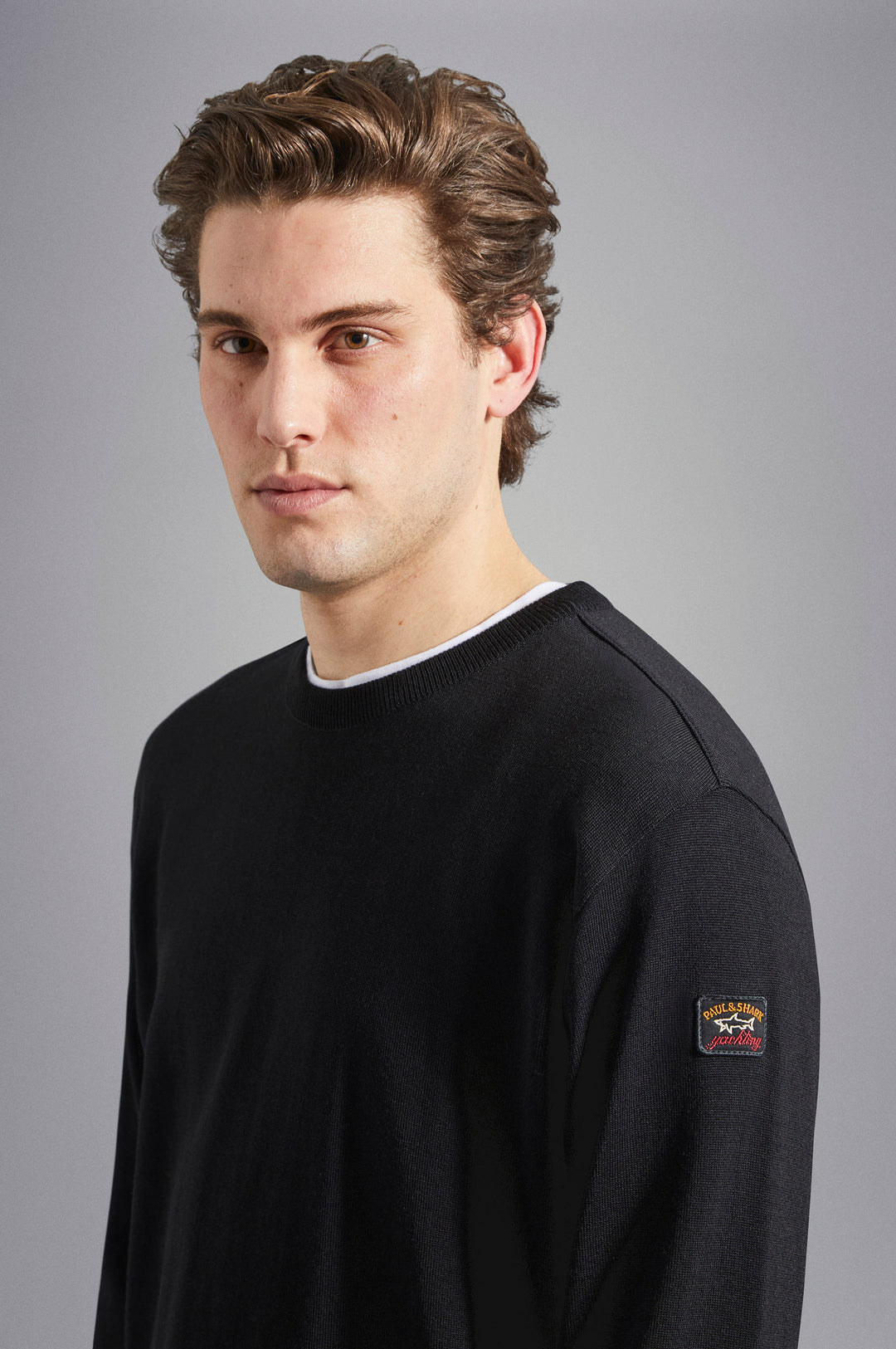 Paul & Shark Merino Wool Crewneck Pullover with Iconic Badge | Black
