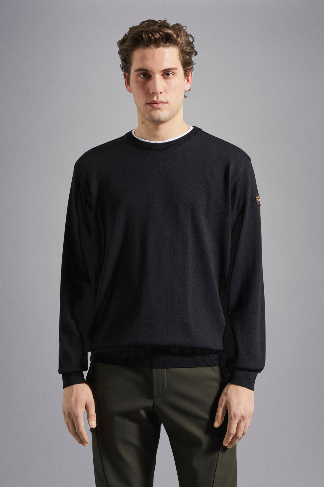Paul & Shark Merino Wool Crewneck Pullover with Iconic Badge | Black