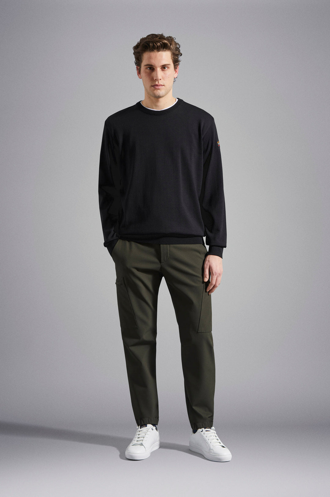 Paul & Shark Merino Wool Crewneck Pullover with Iconic Badge | Black