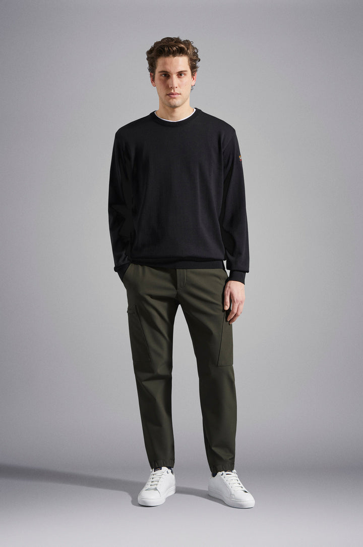 Paul & Shark Merino Wool Crewneck Pullover with Iconic Badge | Black