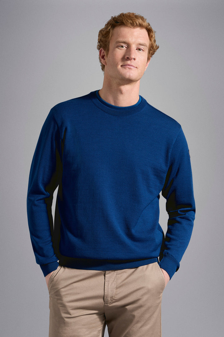 Paul & Shark Merino Wool Crewneck Pullover with Iconic Badge | Blue