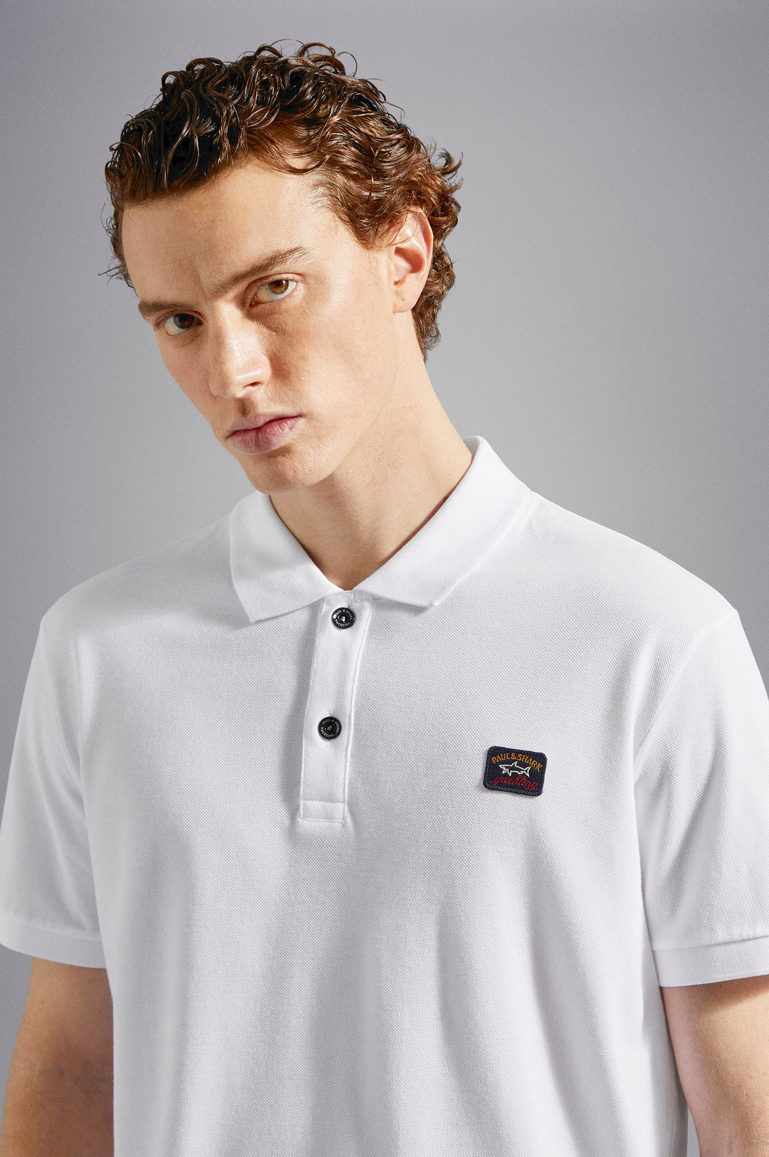 Paul & Shark Piqué Cotton Polo with Iconic Badge | White