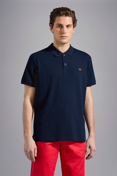 Paul & Shark Piqué Cotton Polo with Iconic Badge | Navy
