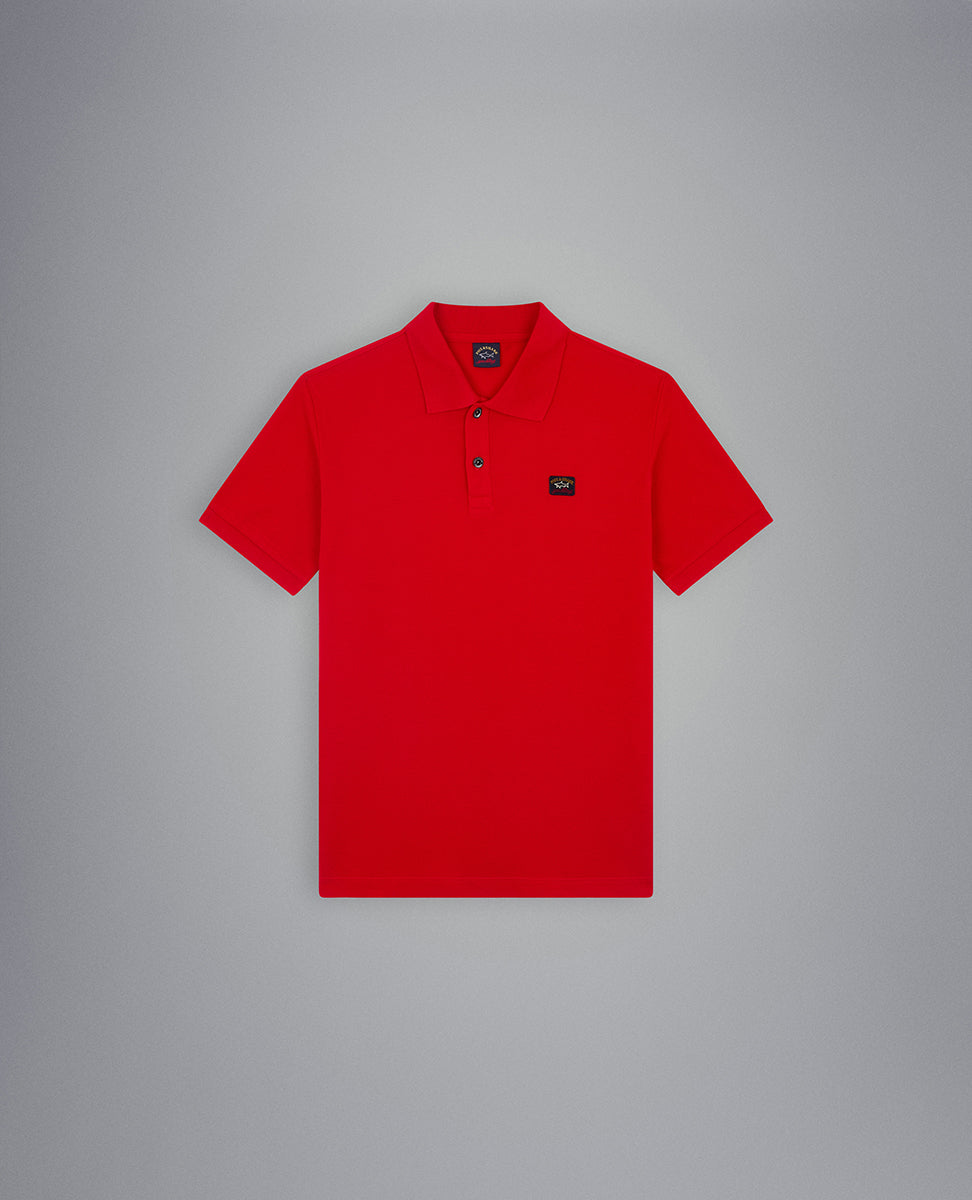 Paul & Shark Piqué Cotton Polo with Iconic Badge | Red