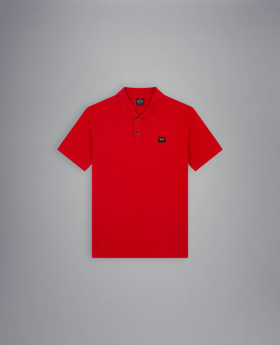 Paul & Shark Piqué Cotton Polo with Iconic Badge | Red