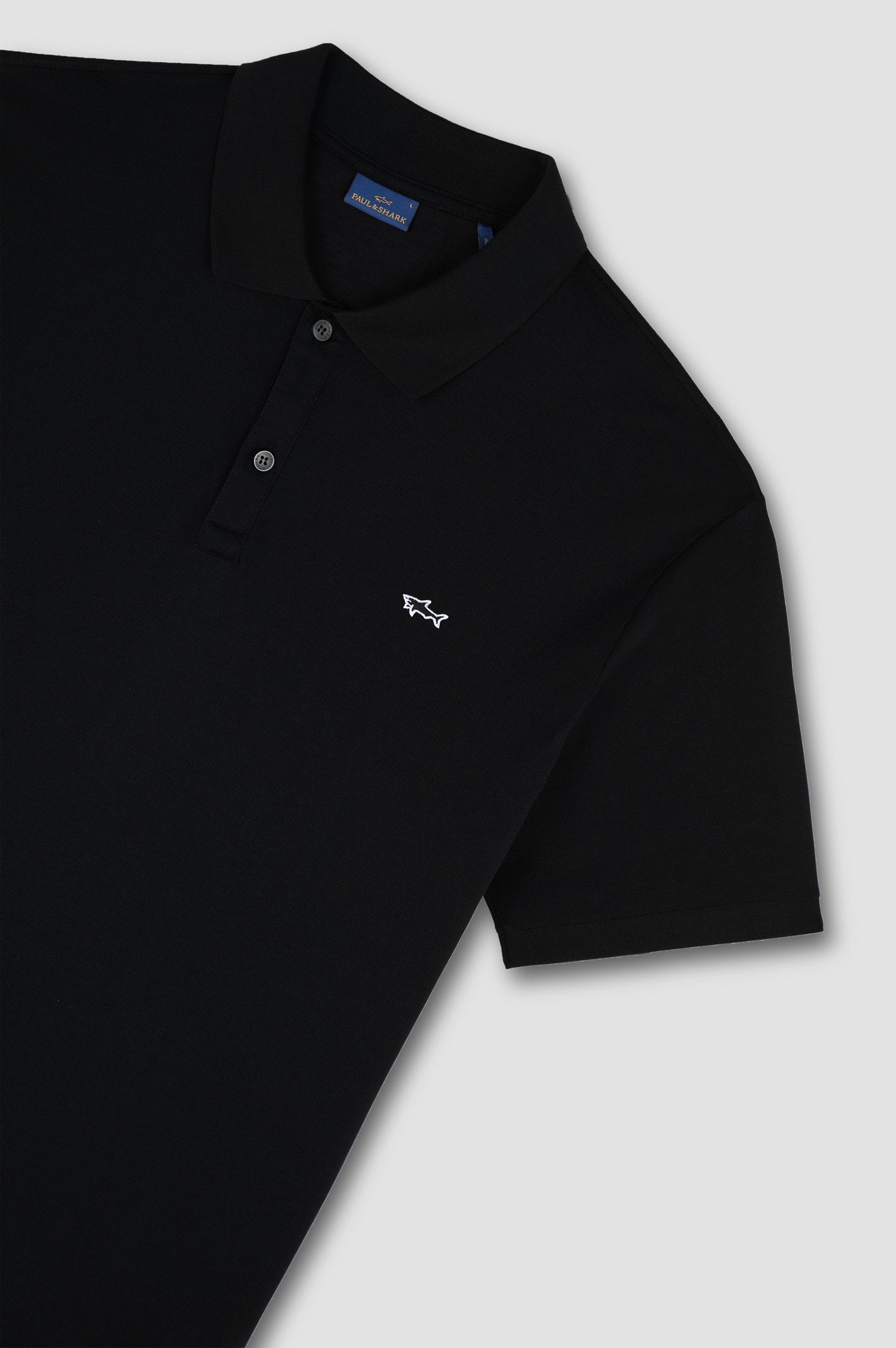 Paul & Shark Double Piqué Cotton Polo Shirt with Shark Badge | Black