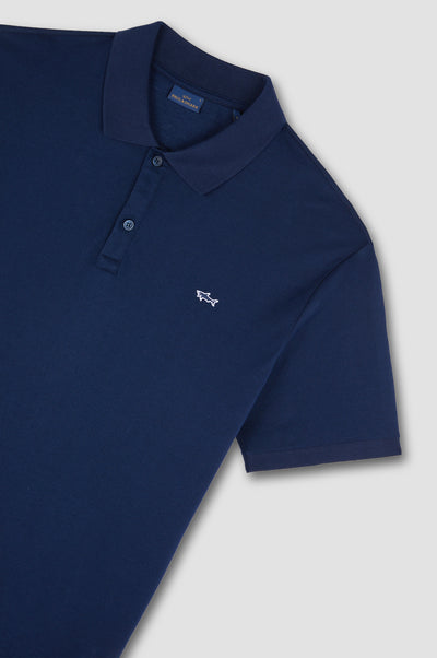 Paul & Shark Double Piqué Cotton Polo Shirt with Shark Badge | Navy