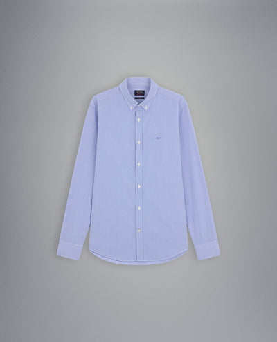 Paul & Shark Cotton Poplin Shirt with Stripes | Blue