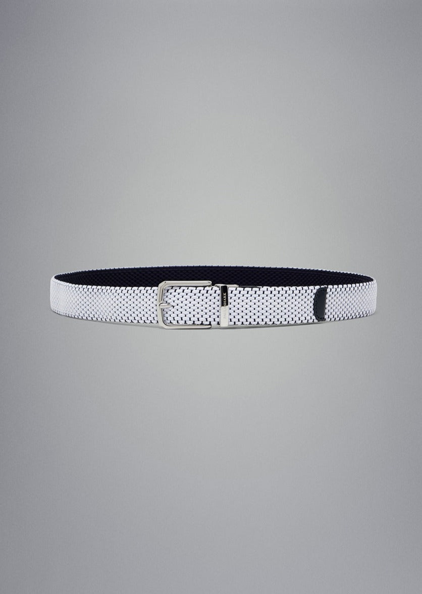 Paul & Shark Leather Trimmed Woven Reversible Elastic Belt | White/Navy