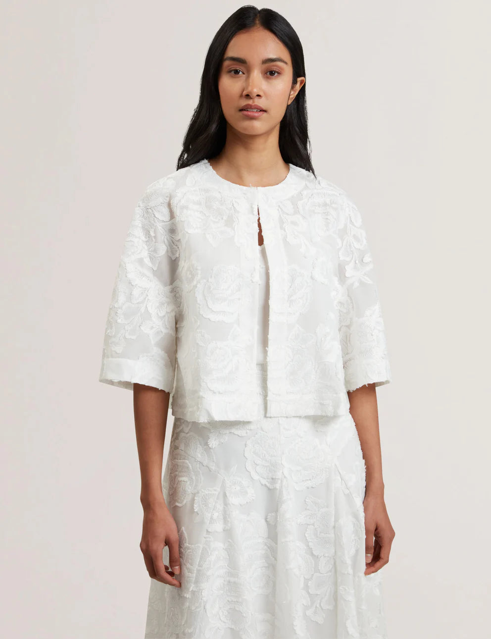 Ted Baker Collarless Boxy Fit Cropped Cardigan | White