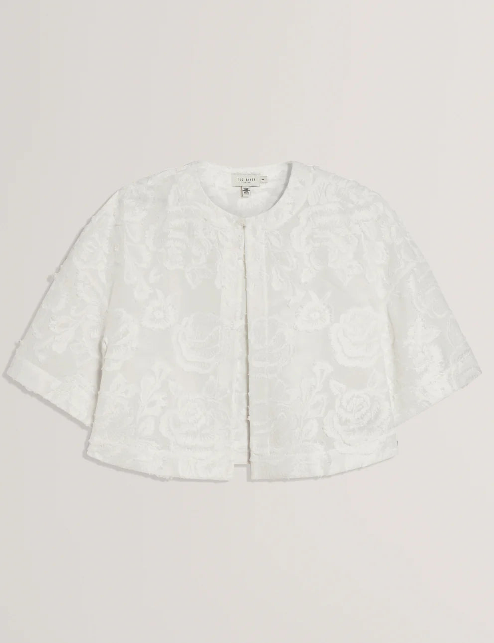 Ted Baker Collarless Boxy Fit Cropped Cardigan | White