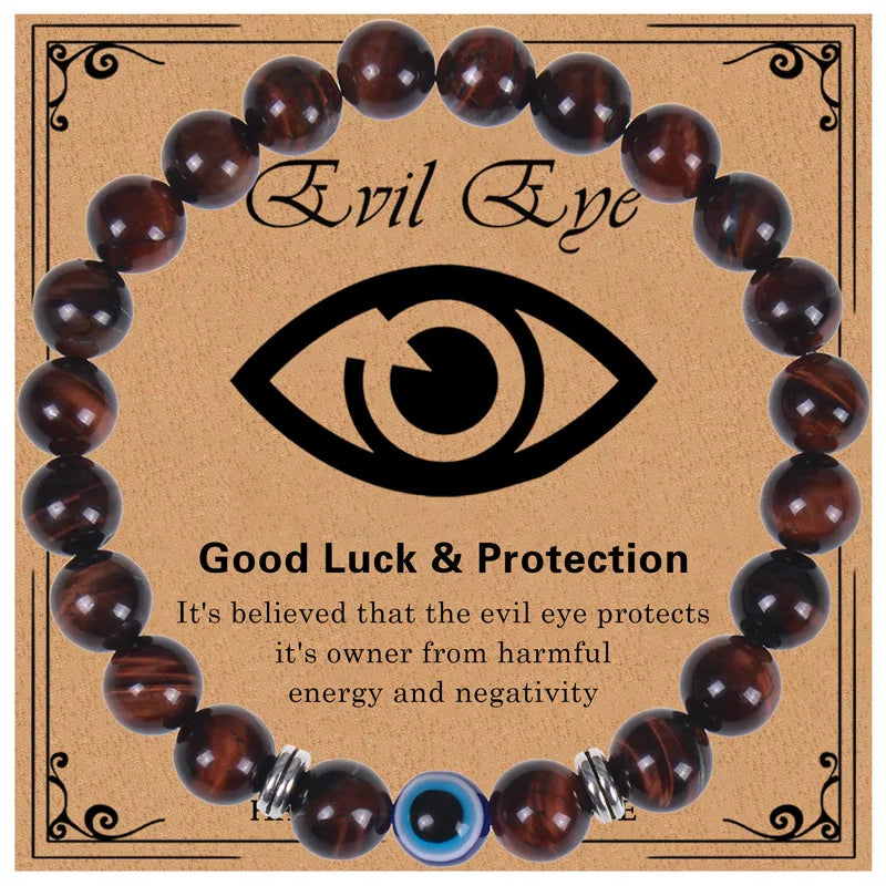 Never Needy Natural Stone Beaded Eye Bracelet | Red Eye Tiger
