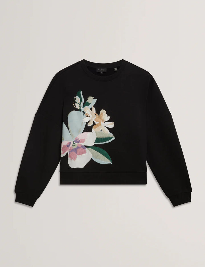 Ted Baker Brookla Printed Embroidered Sweatshirt | Black