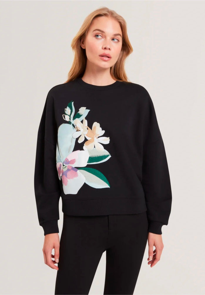 Ted Baker Brookla Printed Embroidered Sweatshirt | Black