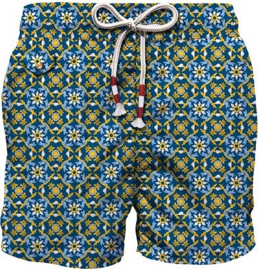 MC2 Saint Barth Light Fabric Swim Shorts Micro Deco | Blue Multi