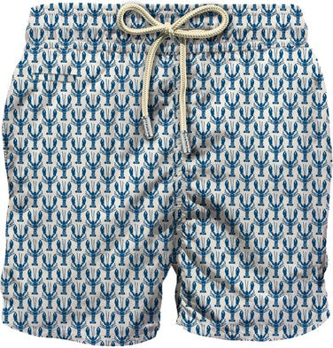 MC2 Saint Barth Lightweight Fabric Swim Shorts Lighting with Lobster | Blue/White