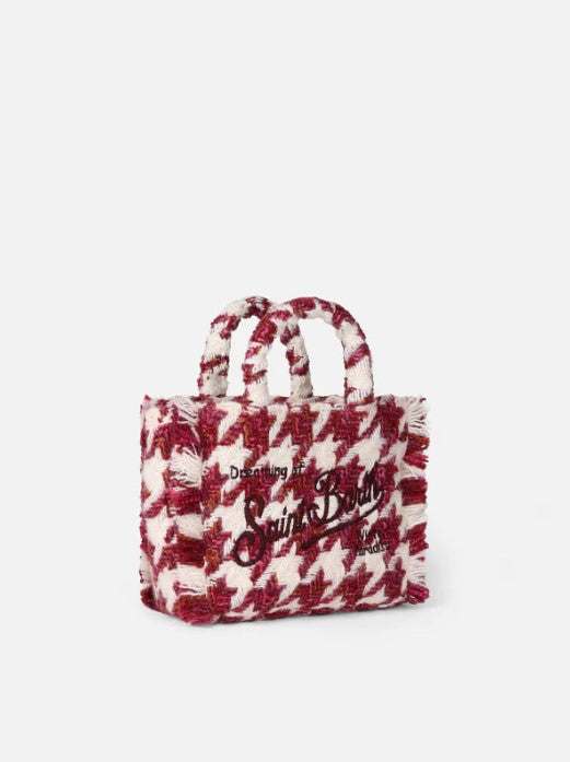 MC2 Saint Barth Mini Vanity Wooly Handbag with Maxi Pied de Poule Pattern | Burgundy