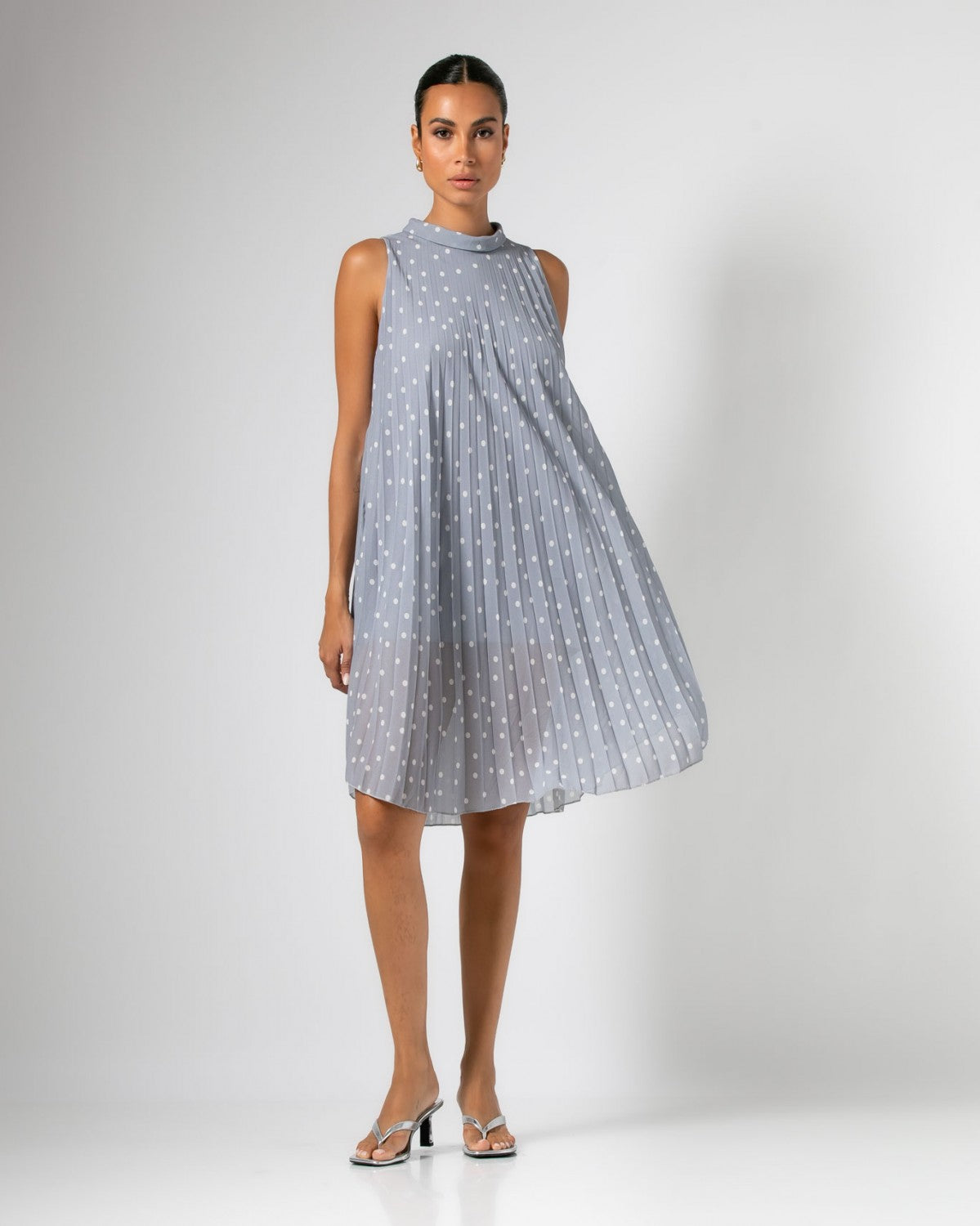 Never Needy Sleeveless Midi Dress | Grey/White