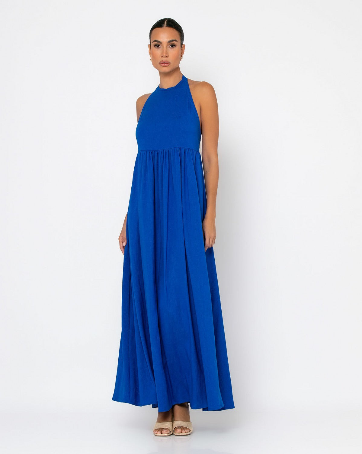Never Needy Maxi Dress Tie Neck | Cobalt