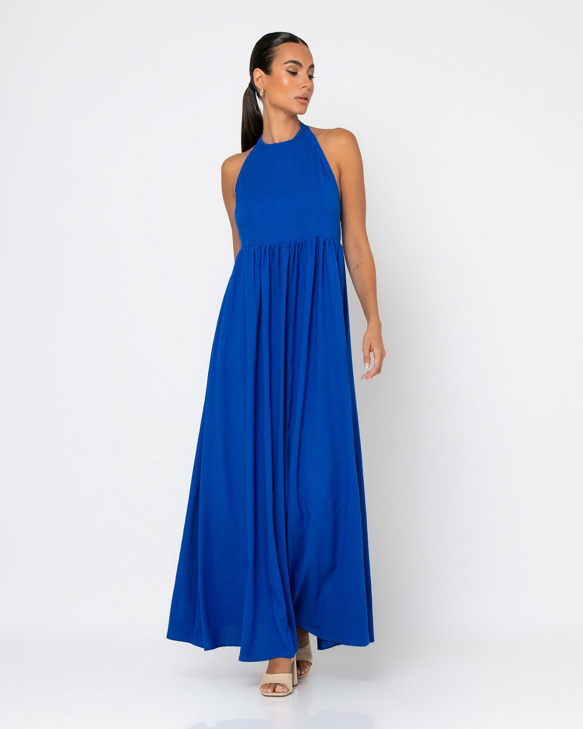 Never Needy Maxi Dress Tie Neck | Cobalt