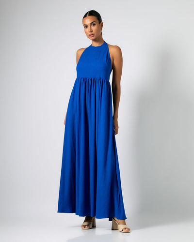 Never Needy Maxi Dress Tie Neck | Cobalt