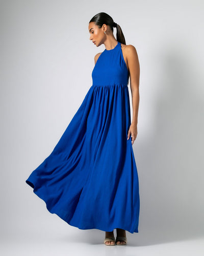 Never Needy Maxi Dress Tie Neck | Cobalt