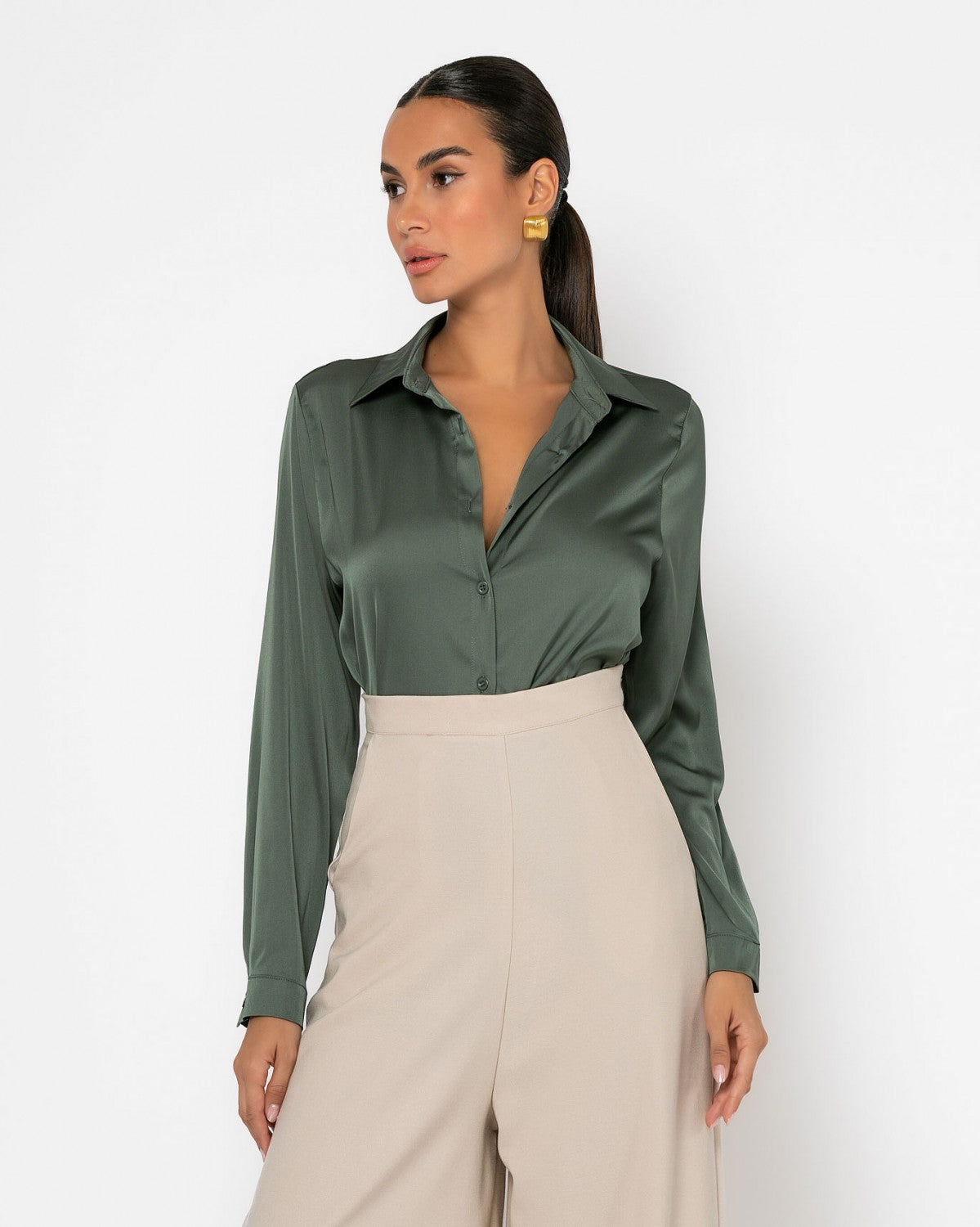 Never Needy Satin Shirt | Khaki