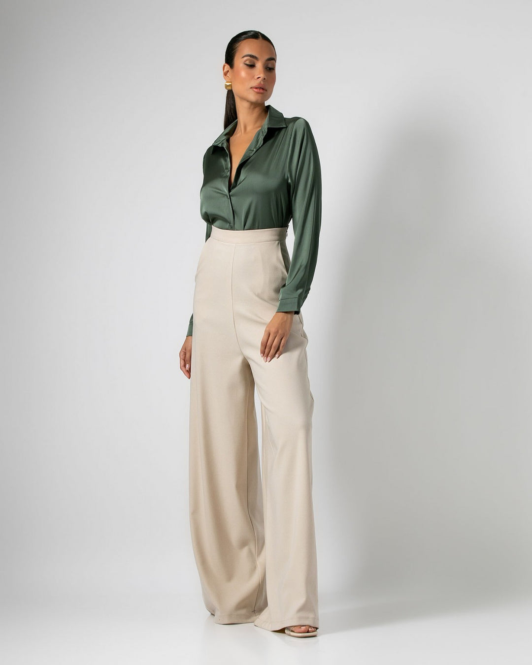 Never Needy Satin Shirt | Khaki